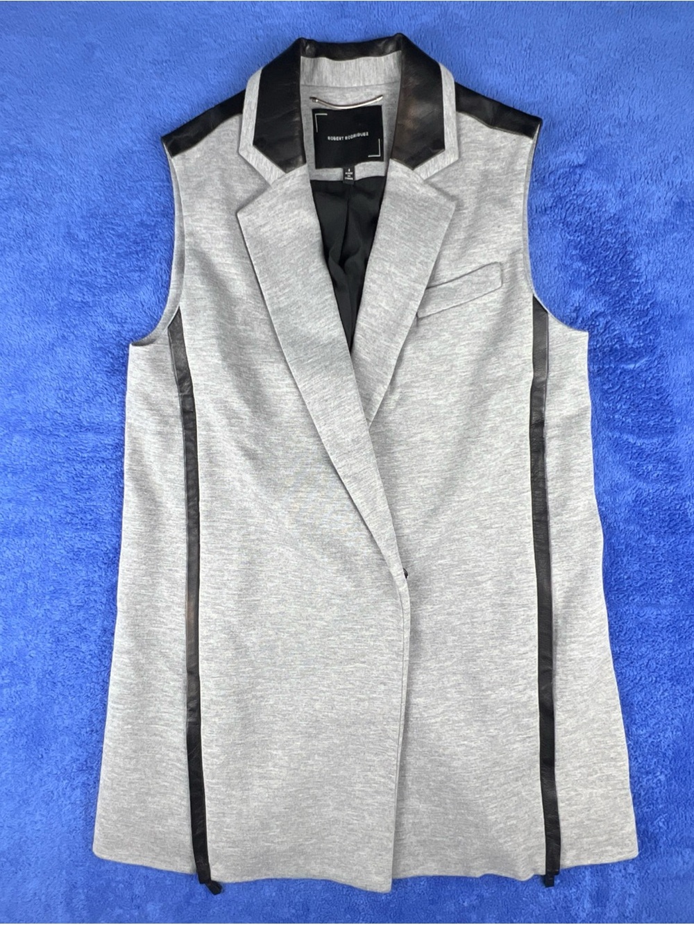 Robert Rodriguez Vest Sleeveless Blazer Shirt Jacket Gray Black Leather Size 4